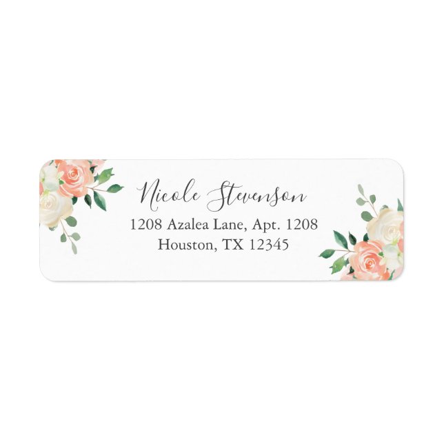 Peach Watercolor Floral Bouquet Label (Front)