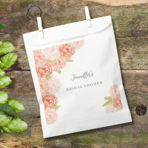 PEACH WATERCOLOR FLORAL BRIDAL SHOWER FAVOR BAG