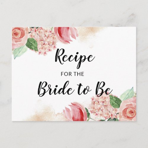 Peach Watercolor Floral Bridal Shower Recipe Card