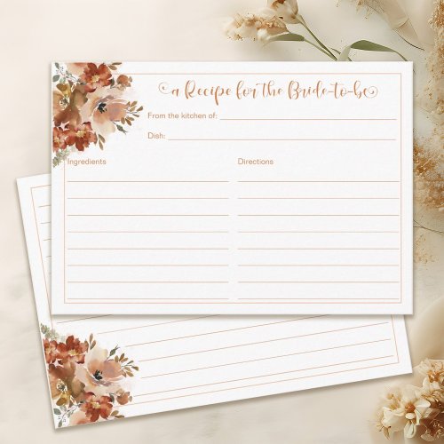 Peach Watercolor Floral Bridal Shower Recipe  Enclosure Card