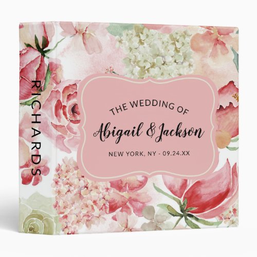 Peach Watercolor Floral Chic Wedding Photo Album 3 Ring Binder