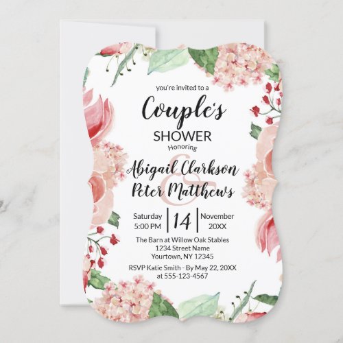 Peach Watercolor Floral Couples Wedding Shower Invitation