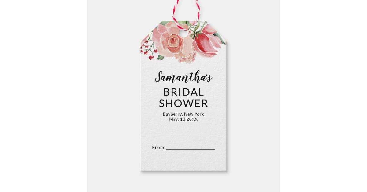 Peach Watercolor Floral Display Bridal Shower Gift Tags | Zazzle