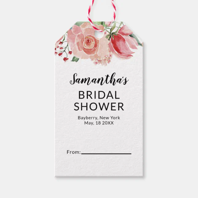 Peach Watercolor Floral Display Bridal Shower Gift Tags | Zazzle
