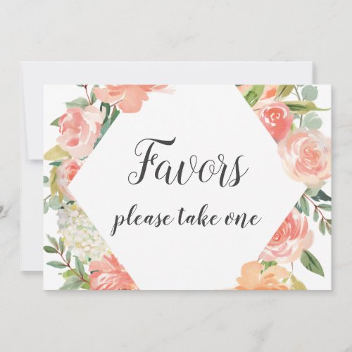 Peach Watercolor Floral Favors Sign Invitation