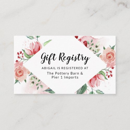 Peach Watercolor Floral Frame Chic Gift Registry Enclosure Card