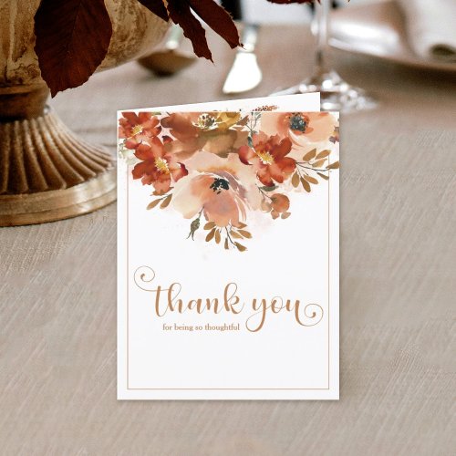 Peach Watercolor Floral Nut Shell Brown Vertical Thank You Card