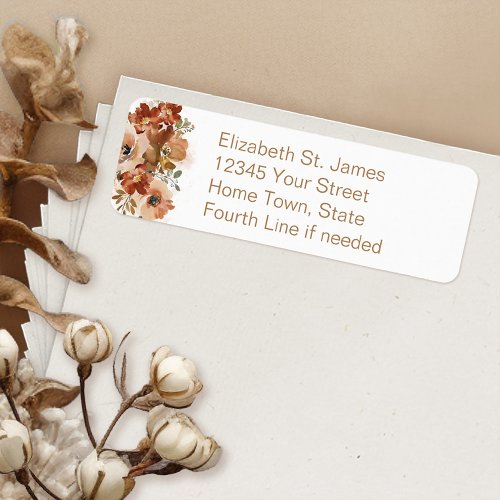 Peach Watercolor Floral Nut Shell Return Address Label