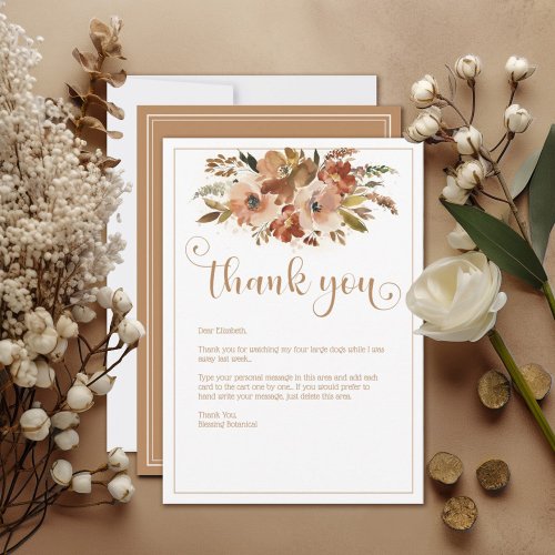 Peach Watercolor Floral Nut Shell Thank You Card