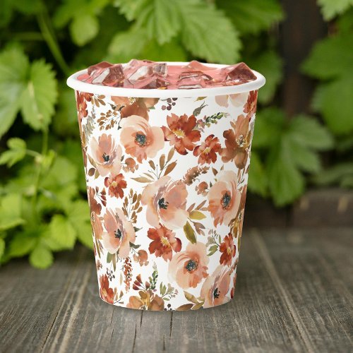 Peach Watercolor Floral Pattern Paper Cups