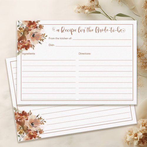 Peach Watercolor Floral Persimmon Bridal Recipe Enclosure Card