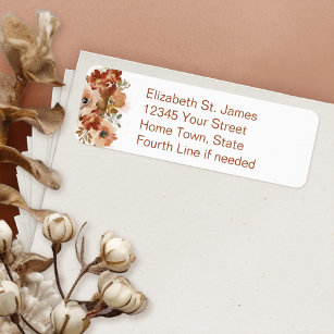 Peach Watercolor Floral Persimmon Return Address Label