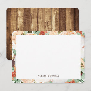 Peach Watercolor Floral Personalized Stationery Note Card