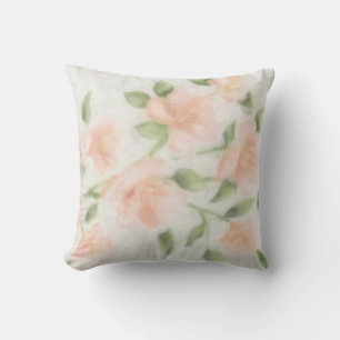 Peach Watercolor Floral Print Throw Pillow
