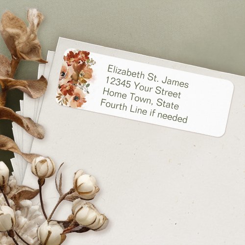 Peach Watercolor Floral Sage Green Return Address Label