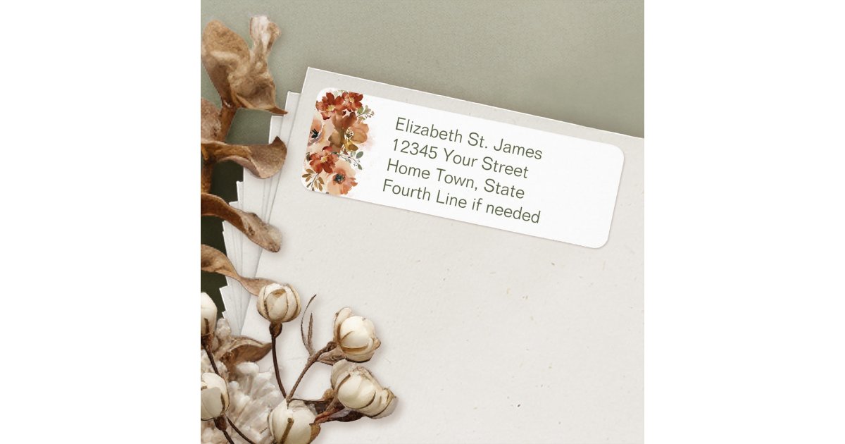 Peach Watercolor Floral Sage Green Return Address Label | Zazzle