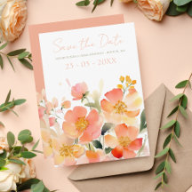 Peach Watercolor Floral Save The Date