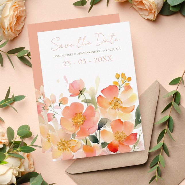 Peach Watercolor Floral Save The Date (Creator Uploaded)