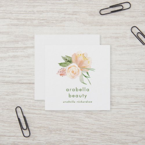Peach Watercolor Floral  Social Media Icons Square Business Card