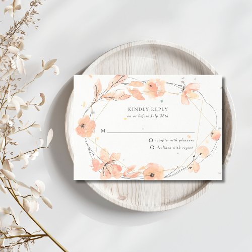 Peach Watercolor Floral Speckletone Wedding RSVP