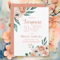 Peach Watercolor Floral Surprise 50th Birthday