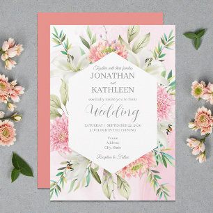 Peach Watercolor Floral Wedding Invitation