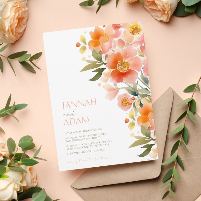Peach Watercolor Floral Wedding Invitation (Creator Uploaded)