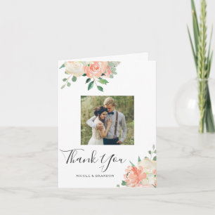 Peach Watercolor Floral Wedding Photo Thank You