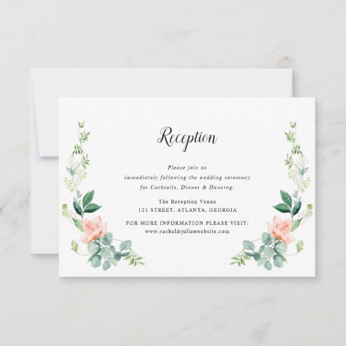 Peach watercolor floral wedding reception card