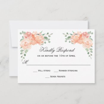 Peach Watercolor Floral Wedding Rsvp by Oasis_Landing at Zazzle