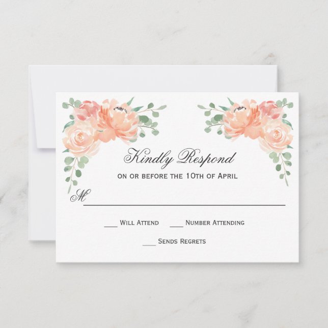 Peach Watercolor Floral Wedding RSVP Card (Front)