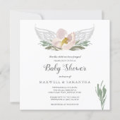 Peach Watercolor Florals Angel Wings Baby Shower Invitation (Front)
