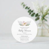 Peach Watercolor Florals Angel Wings Baby Shower Invitation (Standing Front)