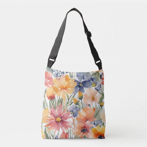 Peach Watercolor Flower Art Crossbody Bag