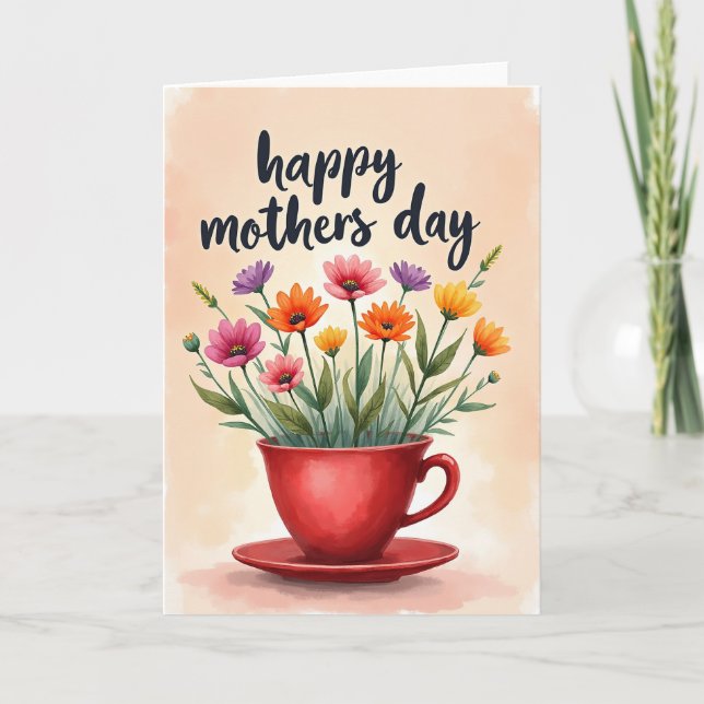 Peach Watercolor Flower Cup Card (Front)