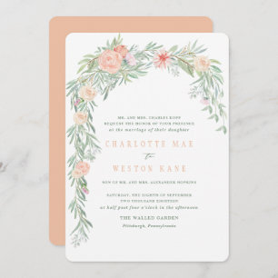 Peach Watercolor Flower Wedding Invitation