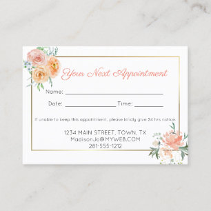 Peach Watercolor Flowers Appointment Card