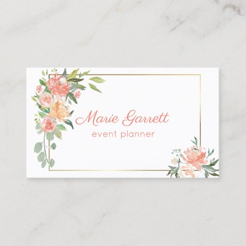 Peach Watercolor Flowers Business Card