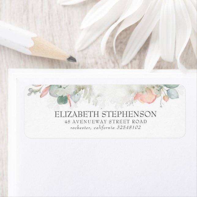 Peach Watercolor Flowers Elegant Label (Insitu)