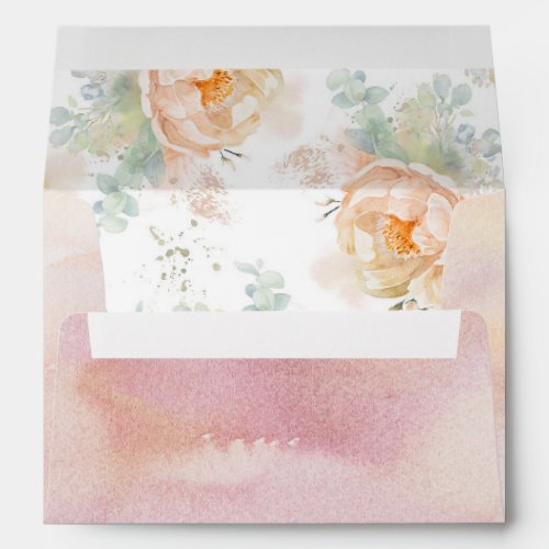 Peach Watercolor Flowers Elegant Soft Pastel Envelope