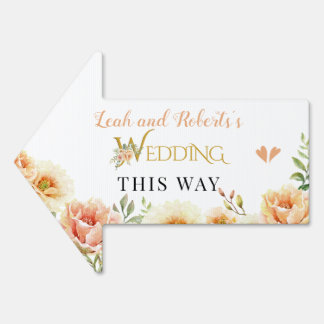 Peach watercolor flowers floral wedding sign