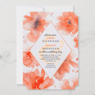 Peach Watercolor Flowers Modern Wedding Invitation