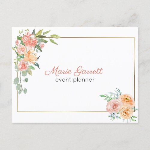 Peach Watercolor Flowers Postcard