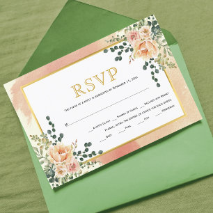 Peach watercolor flowers soft terracotta wedding RSVP card