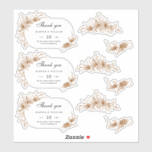 Peach watercolor flowers thank you wedding sticker
