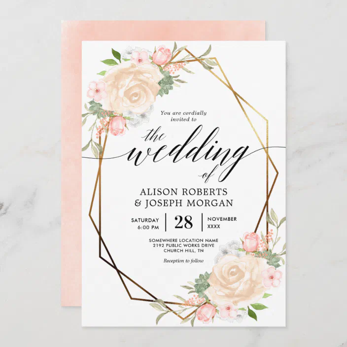 Commercial use Linear graphic Watercolor Floral Geometric Gold foliage Frames border Vanilla peach frames PNG Wedding Invitation Design