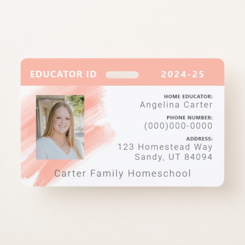 Peach Watercolor Homeschool Educator ID Badge