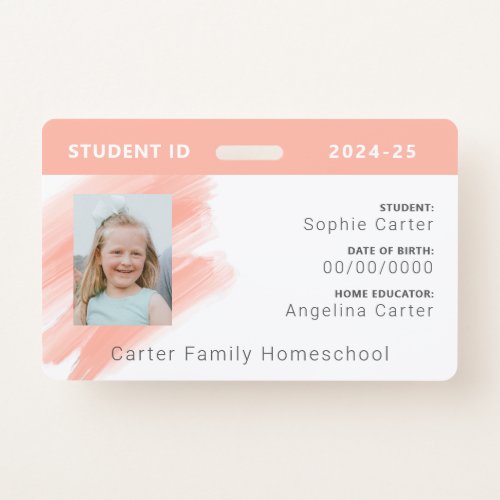 Peach Watercolor Homeschool Student ID Badge