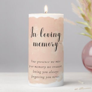 Peach Watercolor In Loving Memory Wedding Memorial Pillar Candle