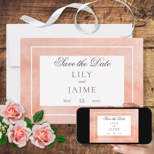 Peach Watercolor Modern Wedding Save The Date